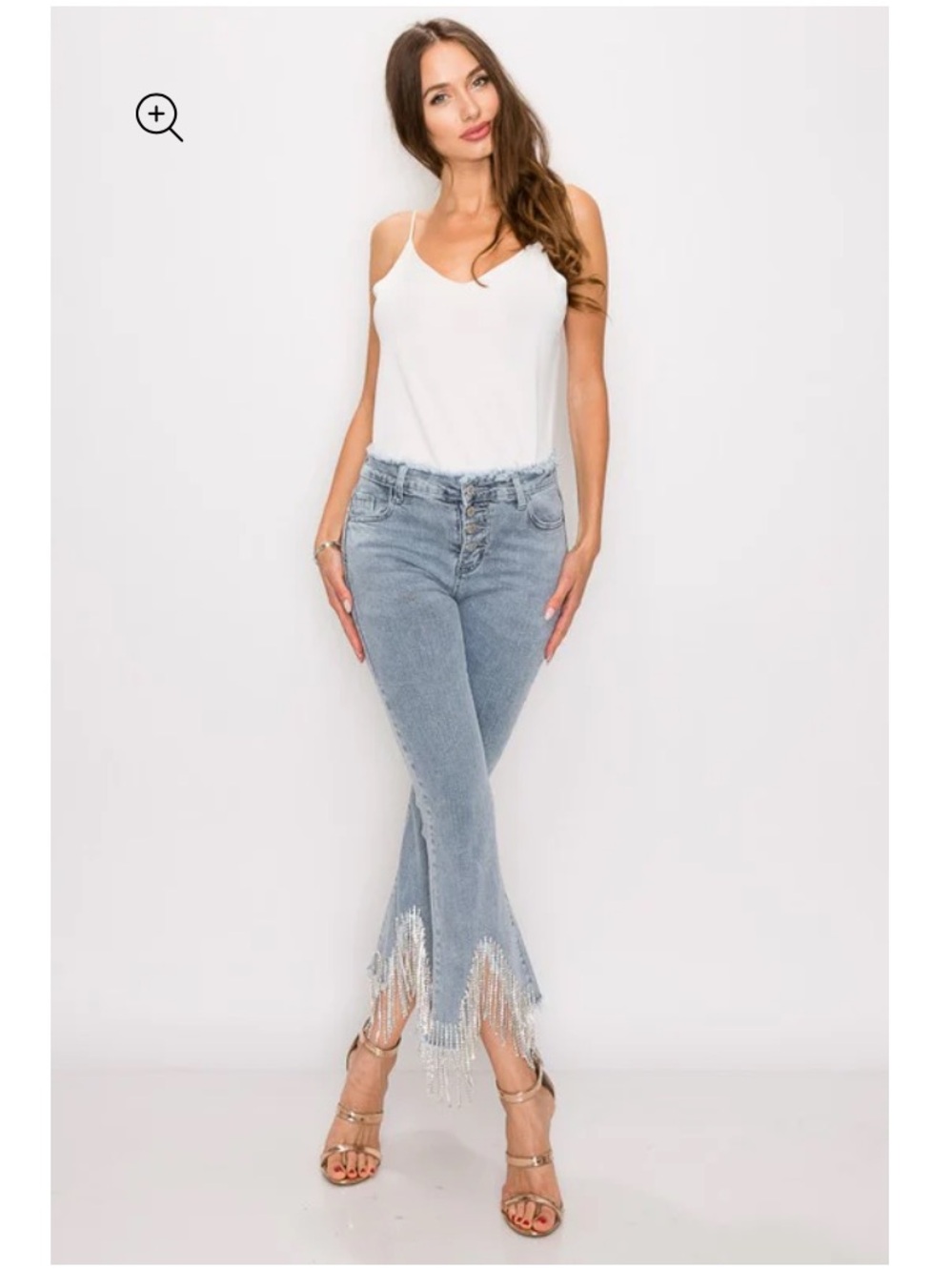 cropped flares with rhinestone fringe trim - Picture 9 of 10